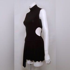 Black Cut Out Mini Dress with Asymmetrical Hem
